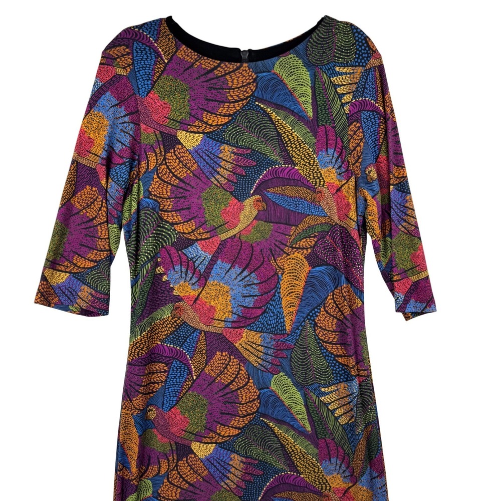 Farm Rio Dress Tropical Bird Flowers Macaws Midi Womens Large Multicolor Boho - Picture 7 of 16